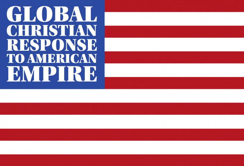 Global Christian Response to American Empire text on an American flag